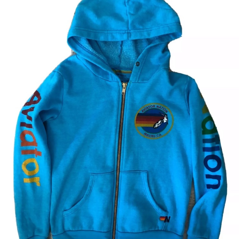 Aviator nation kids 10 full zip soft blue hoodie size 10 excellent condition